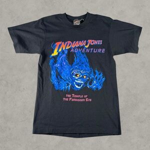 Vintage Indiana Jones Shirt Men Medium Black 90s The Temple Of The Forbidden Eye